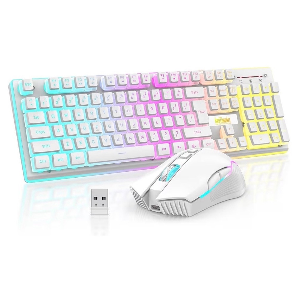 RedThunder K10 Wireless Gaming Keyboard Mouse Combo RGB White Pudding 3200DPI
